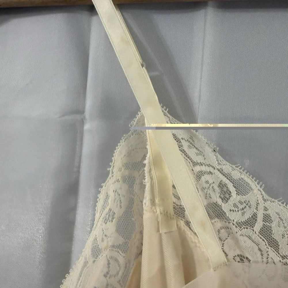 Vtg Slip Dress 34 S Bridal Fairycore Cottagecore Grunge Lace Peach Lingerie Sexy